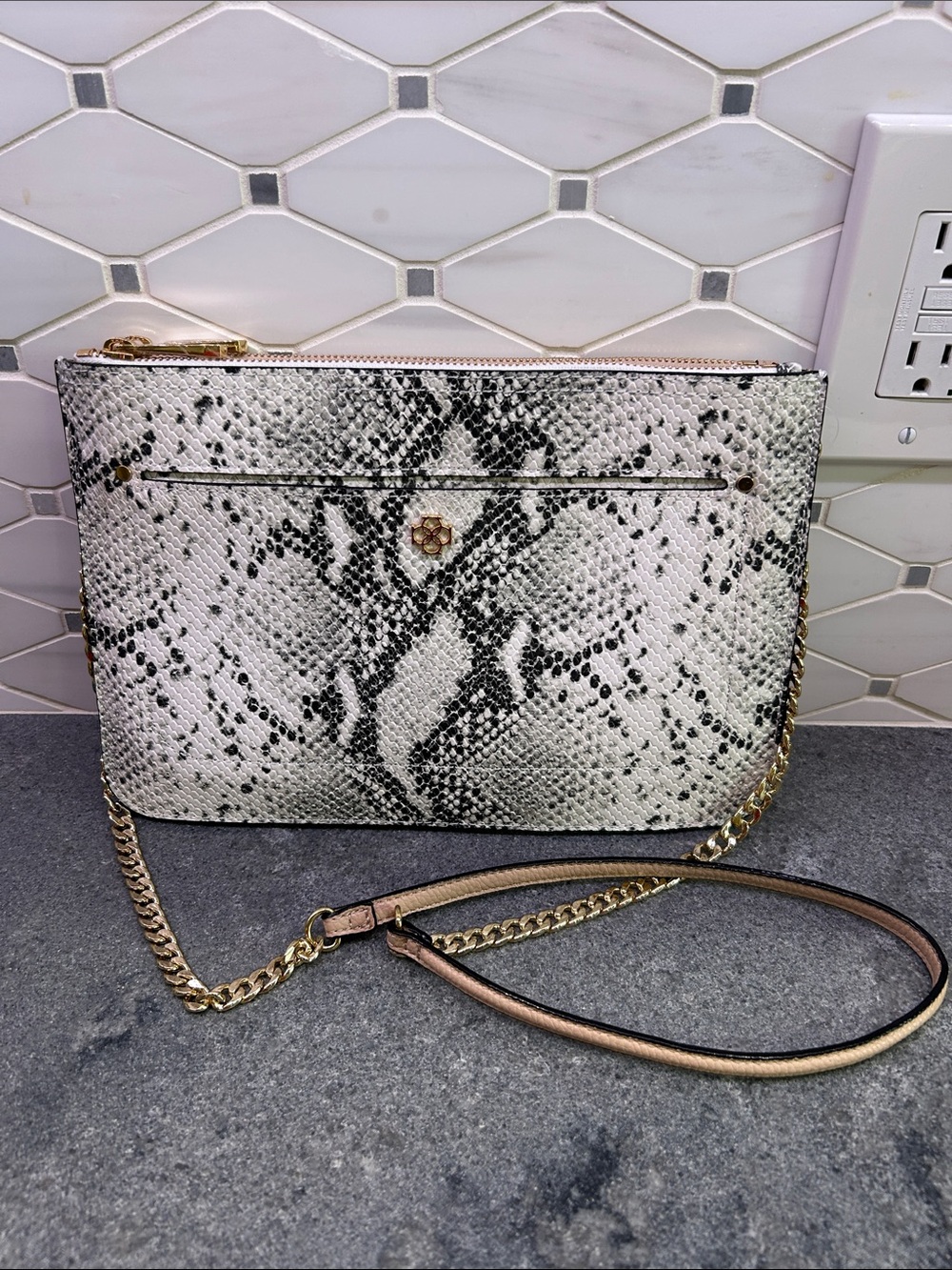 Ann Taylor nwt white tan snake bag .